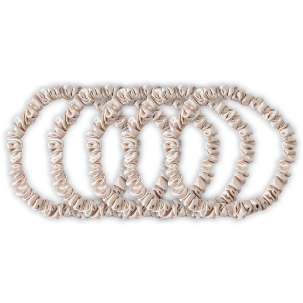 Zijden Scrunchies Donker Champagne Deluxe set van 5 - 22 Momme