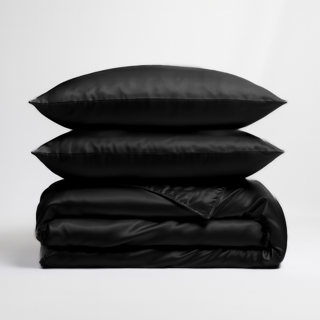 Zijden Dekbedovertrek Set Zwart - 22MM Satijn