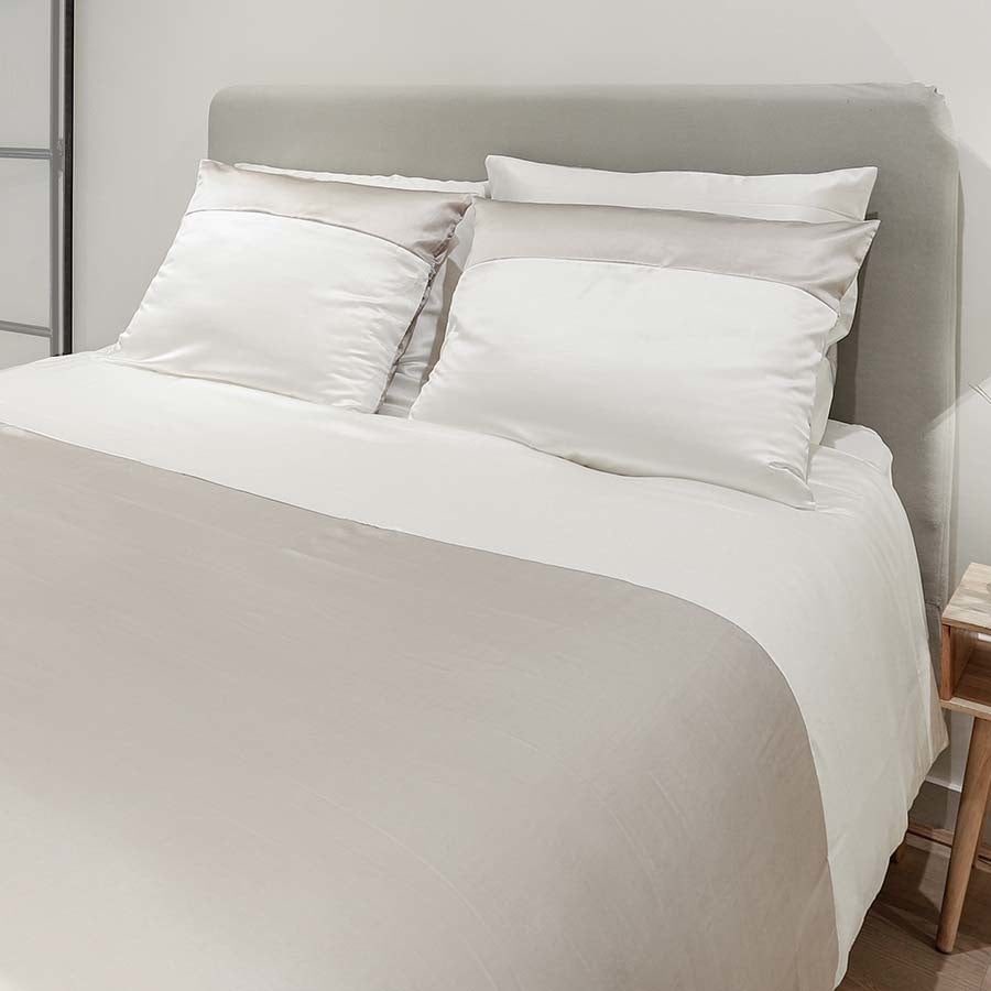 Zijden dekbedovertrek Schumann Ivoor & Taupe - 22MM