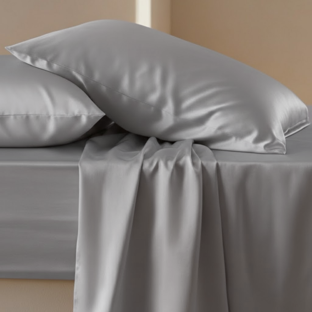 100% Zijden laken Midnight Silver - 22MM Satijn