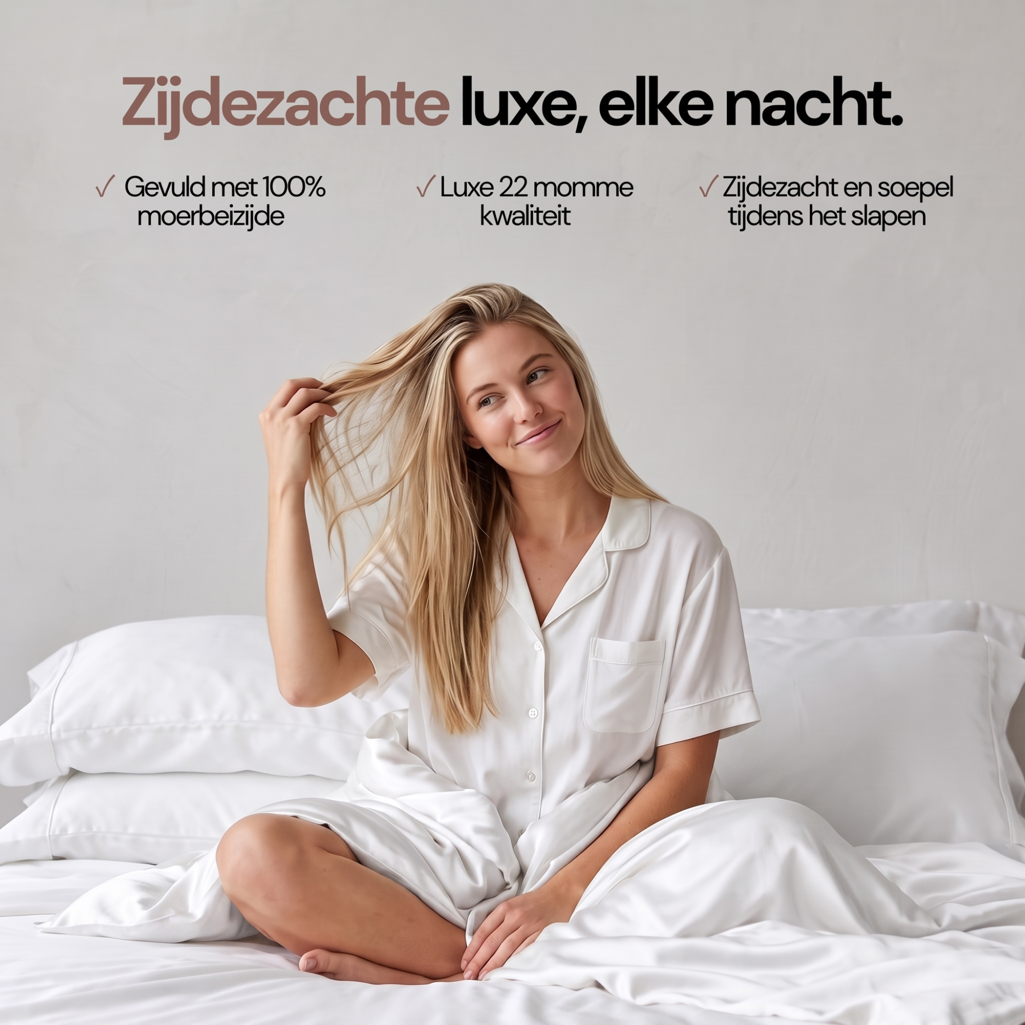 Zijden Dekbedovertrek Set Cloud White - 22MM Satijn