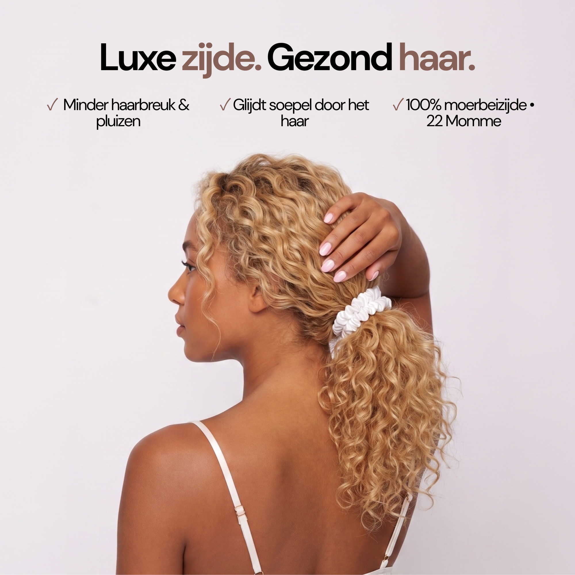 Zijden Scrunchies Soft Ivory Deluxe set van 5 - 22 Momme