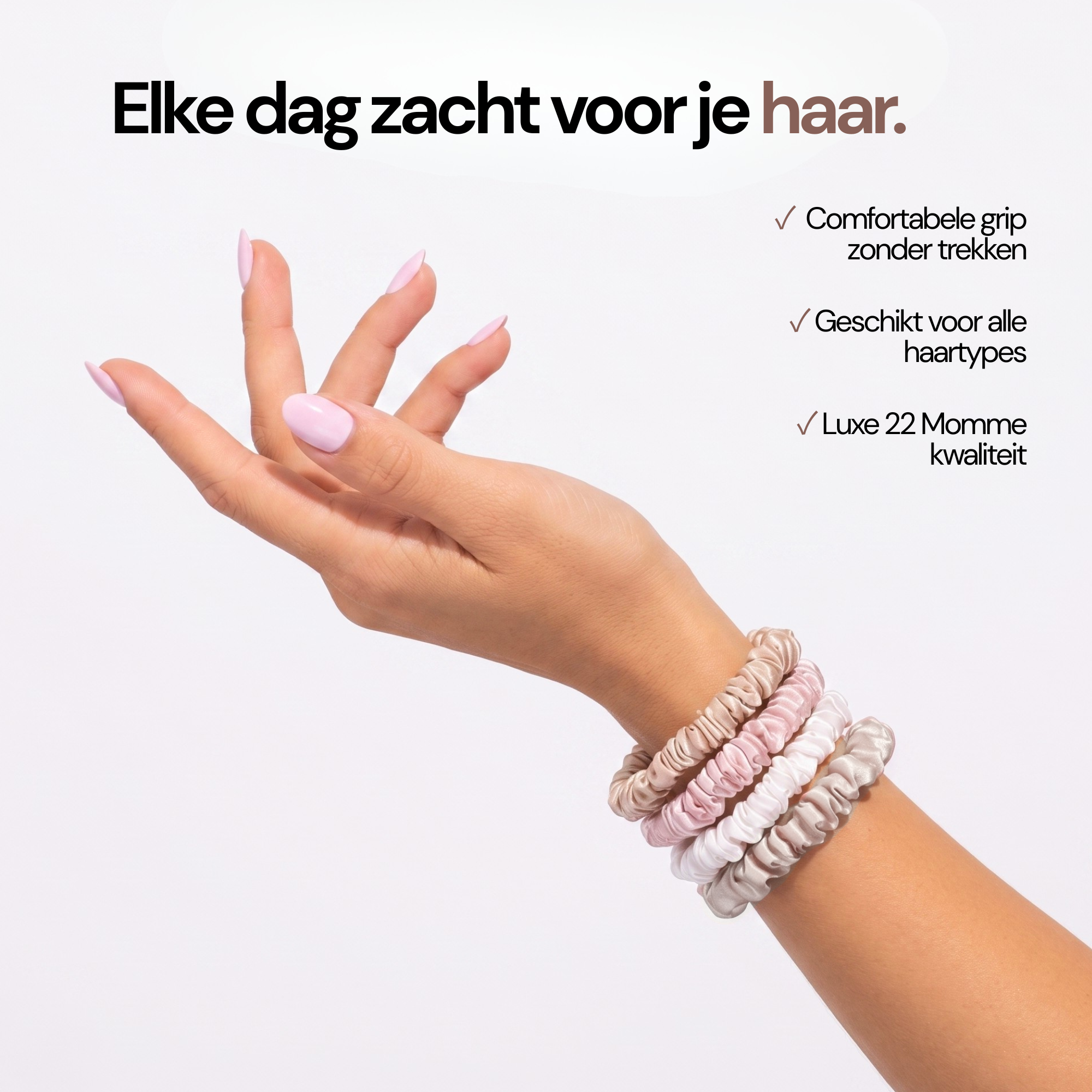 Zijden Scrunchies Cloud White Deluxe set van 5 - 22 Momme