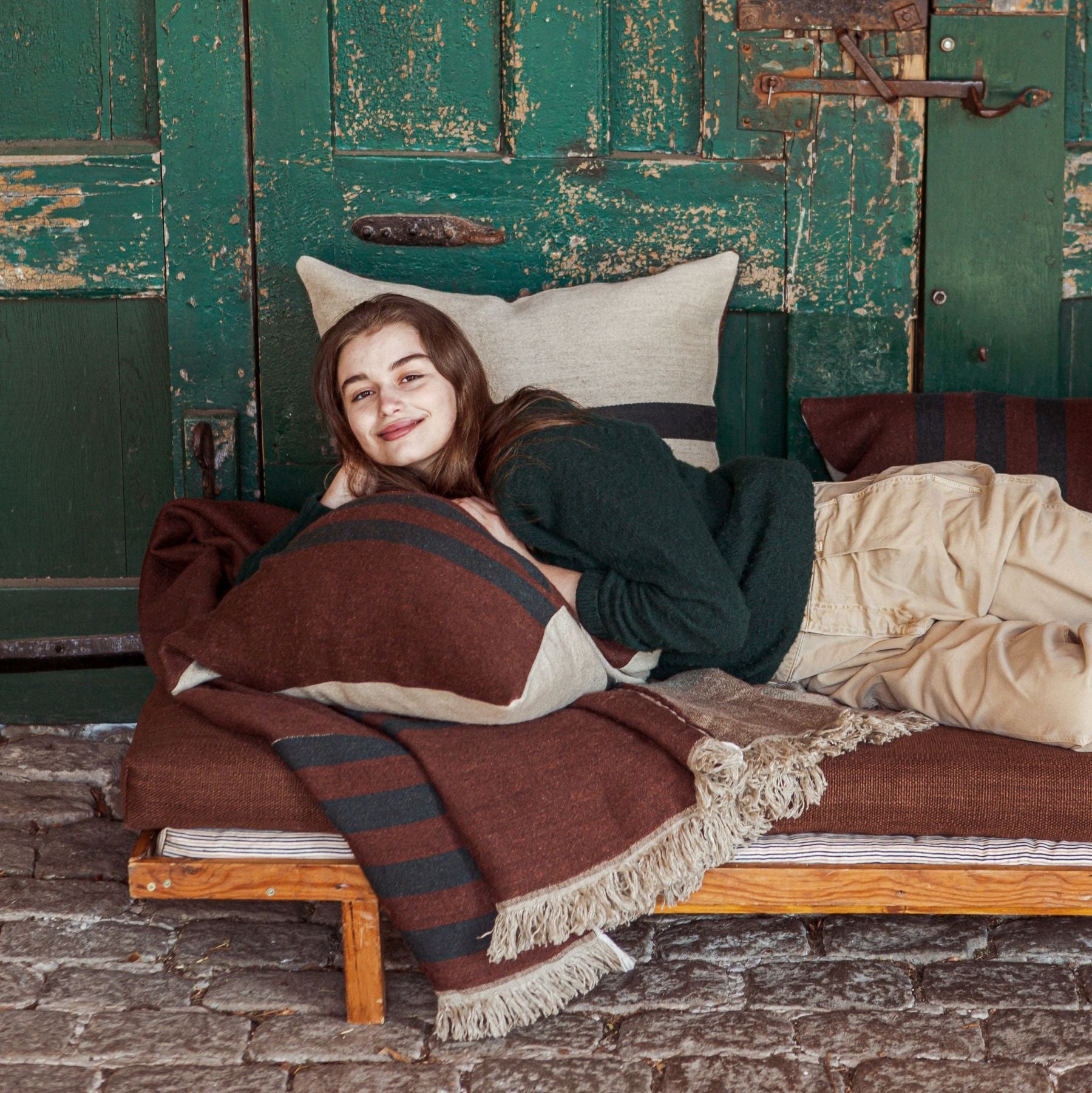 Libeco Linnen Plaid - Juniper - Leather